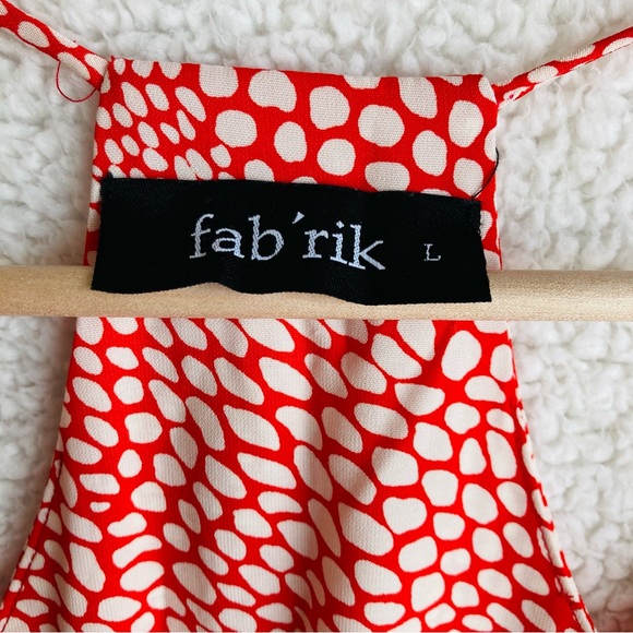 fab'rik Women's coral red print spaghetti strap tiered ruffle mini dress , Sz L - Picture 9 of 16